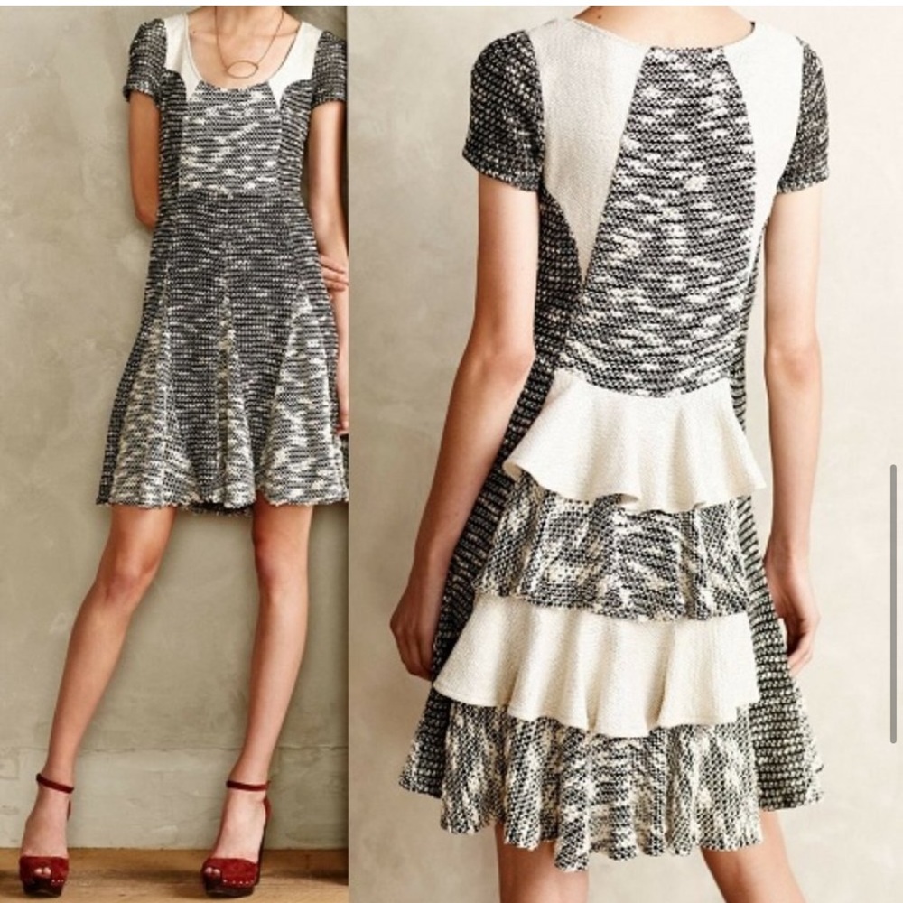 Anthropologie Vanessa Virginia black and cream boucle knit dress